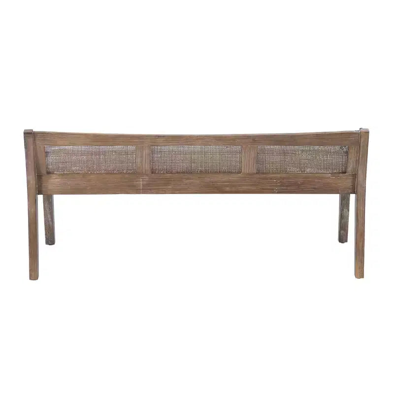 52" Bessie Solid Wood Rattan and Polyester Upholstered Bench Brown - Powell: Cane Back, Wooden Design