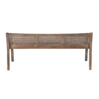 52" Bessie Solid Wood Rattan and Polyester Upholstered Bench Brown - Powell: Cane Back, Wooden Design