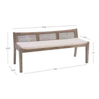52" Bessie Solid Wood Rattan and Polyester Upholstered Bench Brown - Powell: Cane Back, Wooden Design