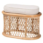 bali & pari Ladonna Natural Rattan Ottoman Footstool Natural: Upholstered Indoor Bench, Oval Shape, No Assembly Required