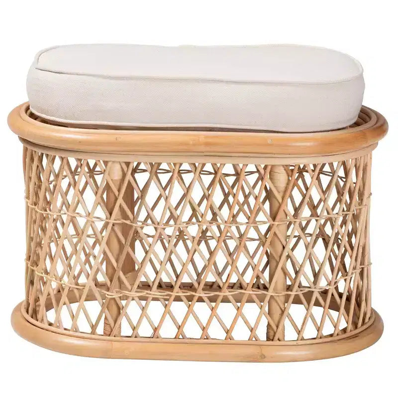bali & pari Ladonna Natural Rattan Ottoman Footstool Natural: Upholstered Indoor Bench, Oval Shape, No Assembly Required