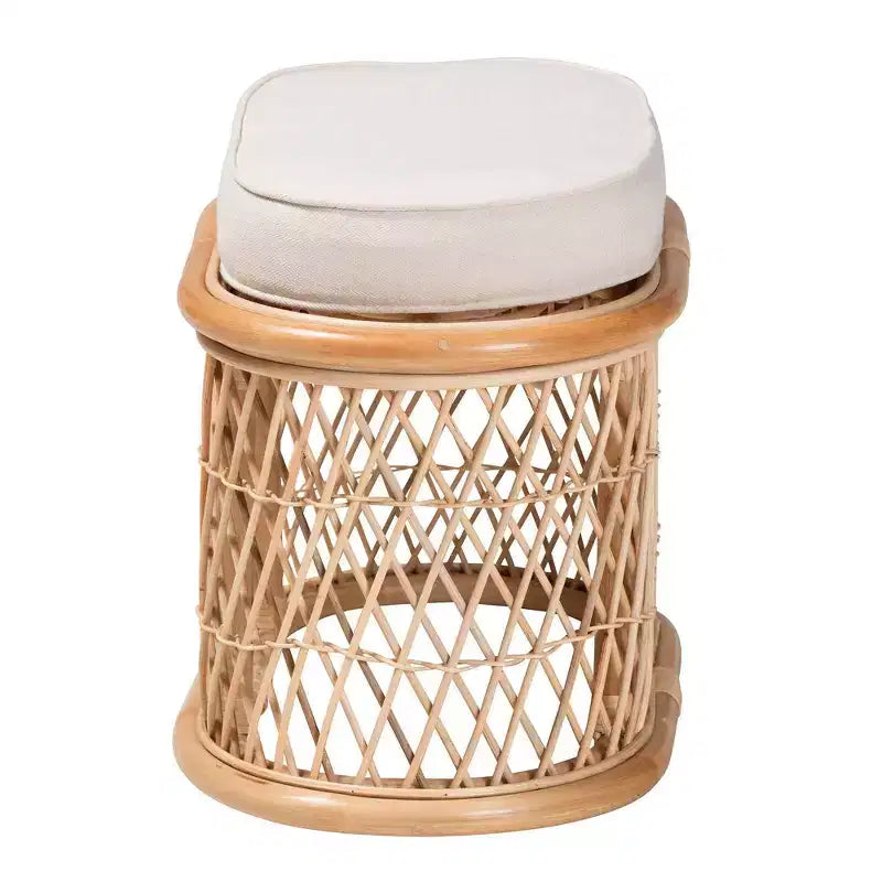 bali & pari Ladonna Natural Rattan Ottoman Footstool Natural: Upholstered Indoor Bench, Oval Shape, No Assembly Required