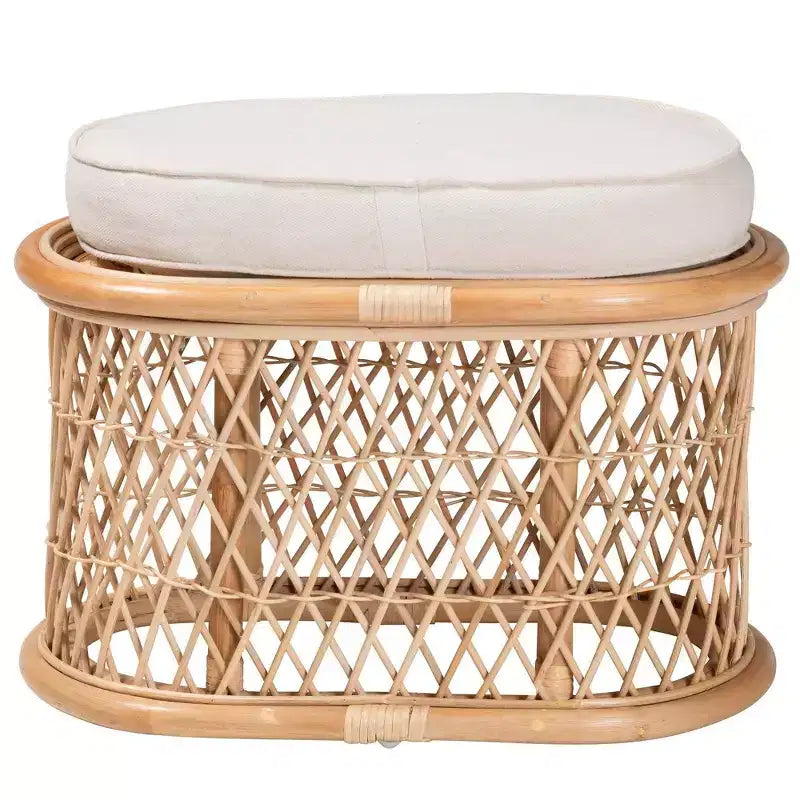bali & pari Ladonna Natural Rattan Ottoman Footstool Natural: Upholstered Indoor Bench, Oval Shape, No Assembly Required