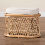 bali & pari Ladonna Natural Rattan Ottoman Footstool Natural: Upholstered Indoor Bench, Oval Shape, No Assembly Required