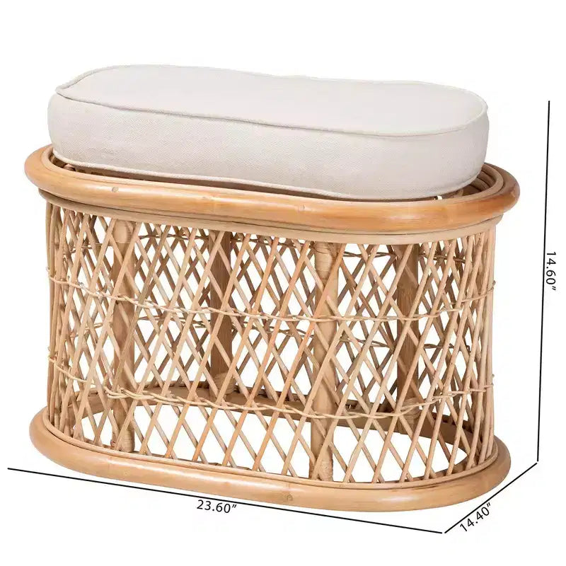 bali & pari Ladonna Natural Rattan Ottoman Footstool Natural: Upholstered Indoor Bench, Oval Shape, No Assembly Required