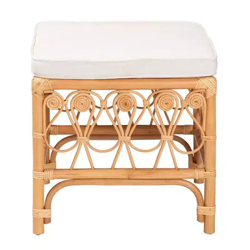 bali & pari Sgabello in Rattan Ibiza Bianco/Miele Chiaro: Poliestere Imbottito, Nessun Montaggio Richiesto