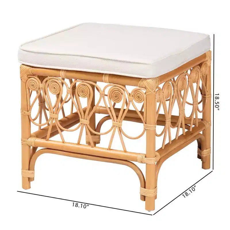 bali & pari Sgabello in Rattan Ibiza Bianco/Miele Chiaro: Poliestere Imbottito, Nessun Montaggio Richiesto