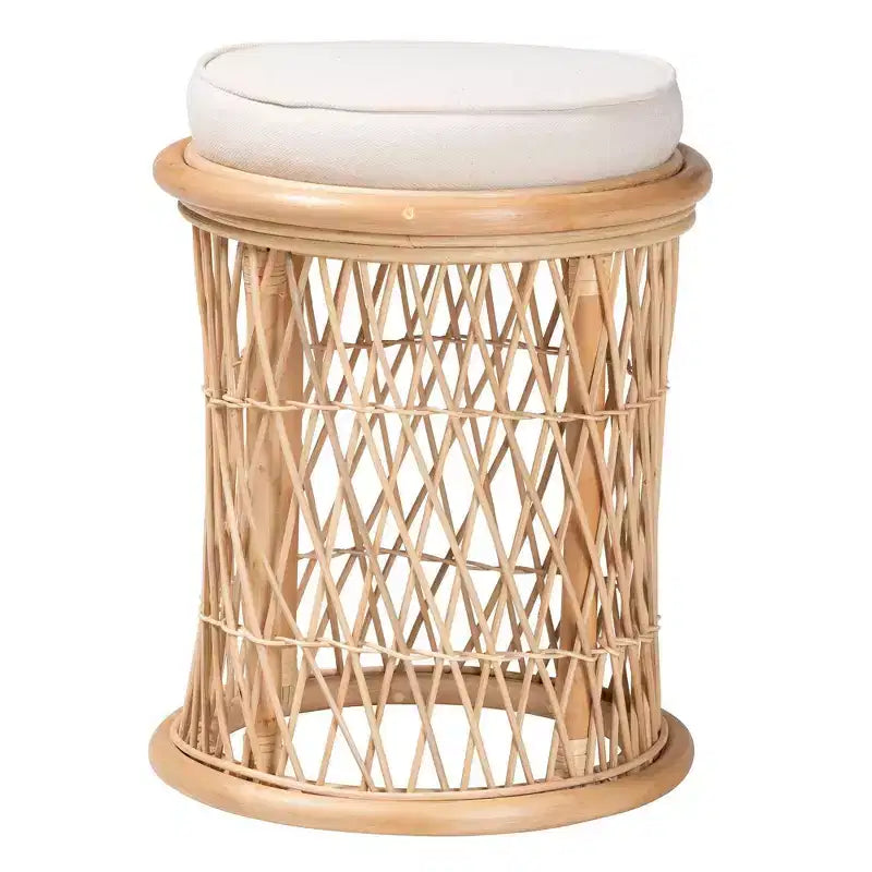 bali & pari Junius Natural Rattan Ottoman Footstool: Handcrafted, Bohemian, No Assembly Required