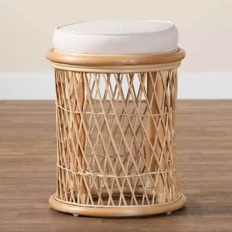bali & pari Junius Natural Rattan Ottoman Footstool: Handcrafted, Bohemian, No Assembly Required