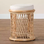 bali & pari Junius Natural Rattan Ottoman Footstool: Handcrafted, Bohemian, No Assembly Required