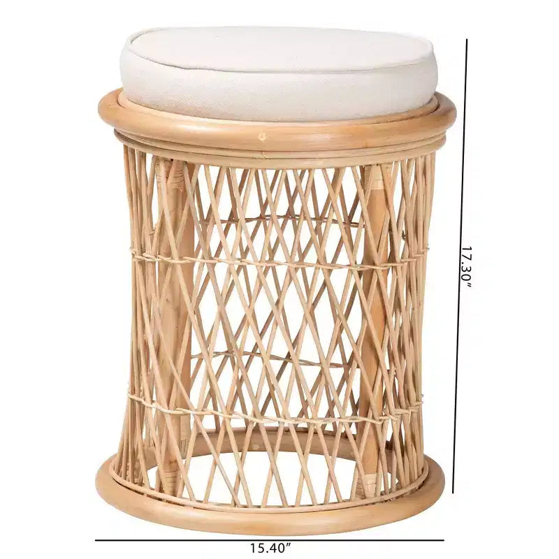 bali & pari Junius Natural Rattan Ottoman Footstool: Handcrafted, Bohemian, No Assembly Required