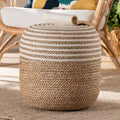 bali & pari Nequiel Seagrass and Woven Rope Ottoman Footstool White/Natural Brown: Cotton Upholstery, No Assembly Required