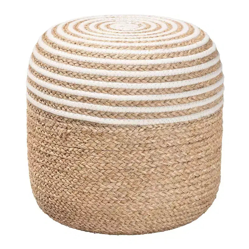 bali & pari Nequiel Seagrass and Woven Rope Ottoman Footstool White/Natural Brown: Cotton Upholstery, No Assembly Required