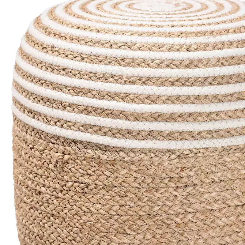 bali & pari Nequiel Seagrass and Woven Rope Ottoman Footstool White/Natural Brown: Cotton Upholstery, No Assembly Required