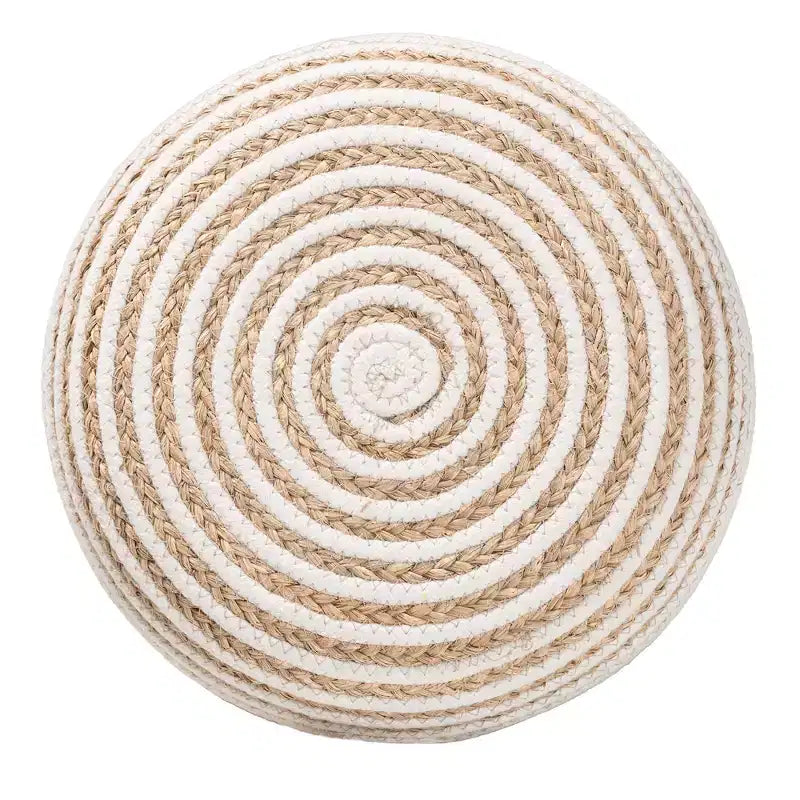bali & pari Nequiel Seagrass and Woven Rope Ottoman Footstool White/Natural Brown: Cotton Upholstery, No Assembly Required