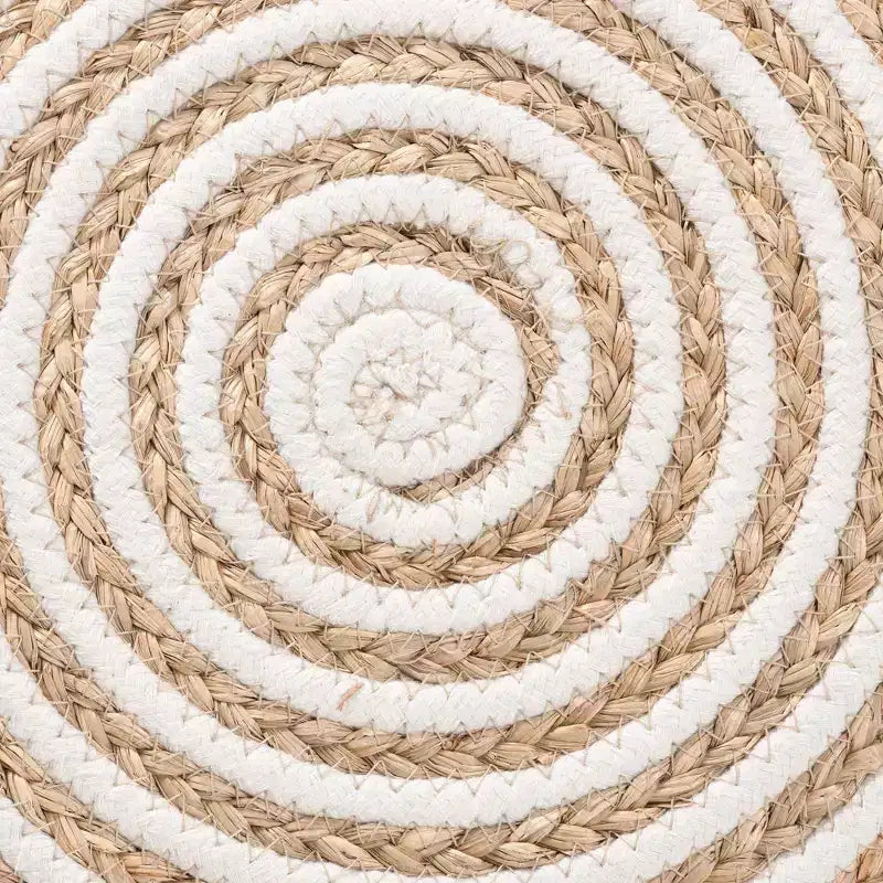 bali & pari Nequiel Seagrass and Woven Rope Ottoman Footstool White/Natural Brown: Cotton Upholstery, No Assembly Required