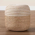 bali & pari Nequiel Seagrass and Woven Rope Ottoman Footstool White/Natural Brown: Cotton Upholstery, No Assembly Required