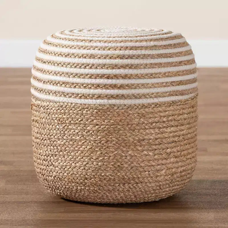 bali & pari Nequiel Seagrass and Woven Rope Ottoman Footstool White/Natural Brown: Cotton Upholstery, No Assembly Required