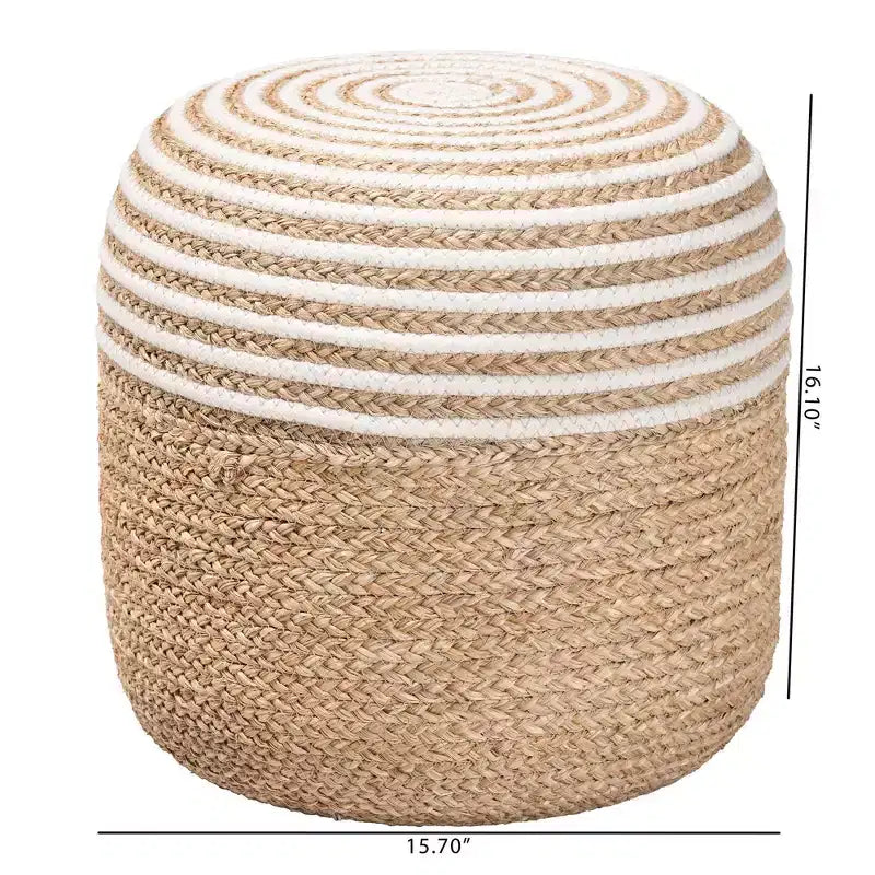bali & pari Nequiel Seagrass and Woven Rope Ottoman Footstool White/Natural Brown: Cotton Upholstery, No Assembly Required