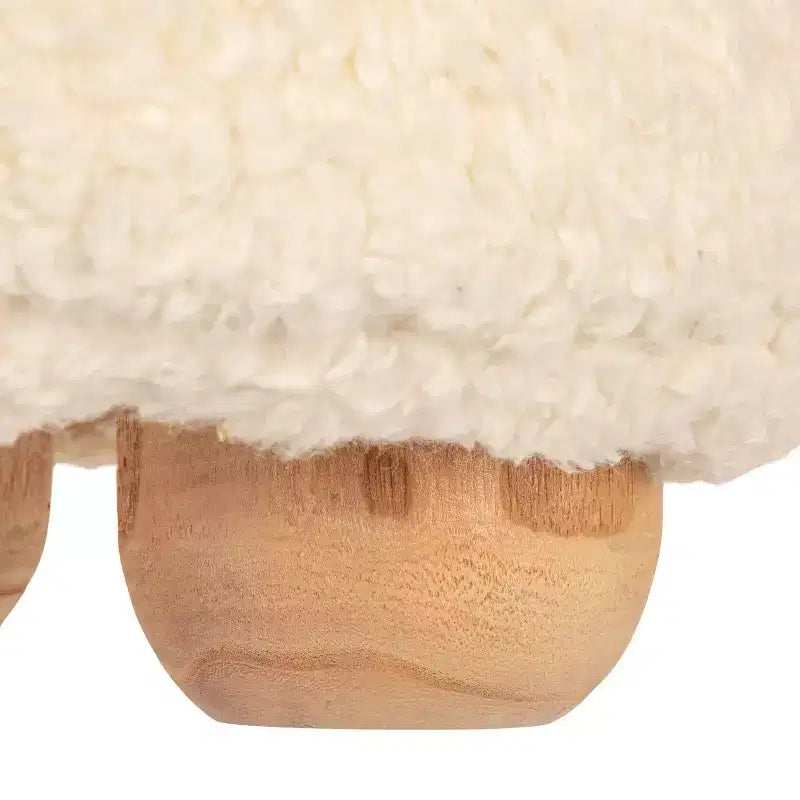 Storied Home Square Cotton Velvet Pouf with Piped Detail Cream: Upholstered Footstool, Pine Wood Base, 330lbs Capacity