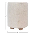 Storied Home Square Cotton Velvet Pouf with Piped Detail Cream: Upholstered Footstool, Pine Wood Base, 330lbs Capacity