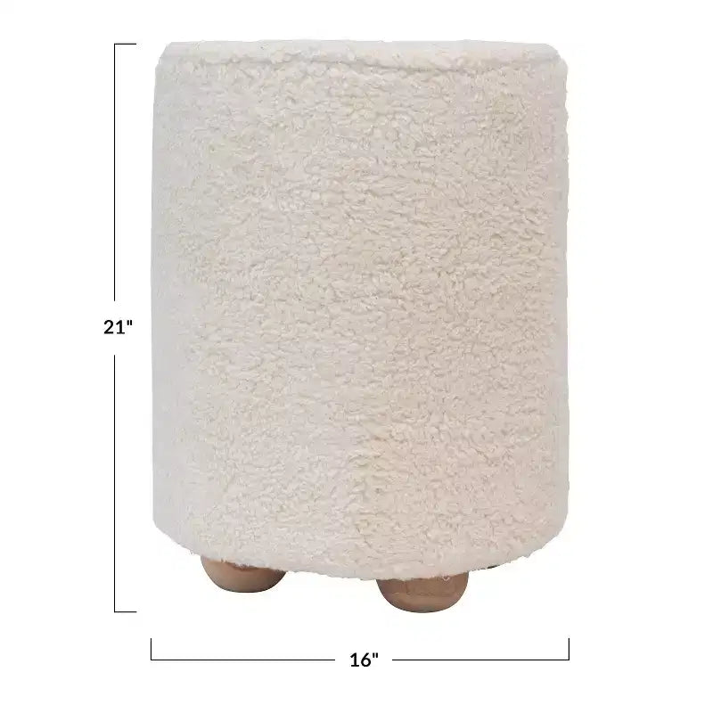 Storied Home Square Cotton Velvet Pouf with Piped Detail Cream: Upholstered Footstool, Pine Wood Base, 330lbs Capacity