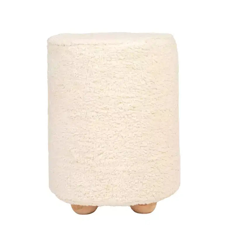 Storied Home Square Cotton Velvet Pouf with Piped Detail Cream: Upholstered Footstool, Pine Wood Base, 330lbs Capacity