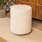Storied Home Square Cotton Velvet Pouf with Piped Detail Cream: Upholstered Footstool, Pine Wood Base, 330lbs Capacity