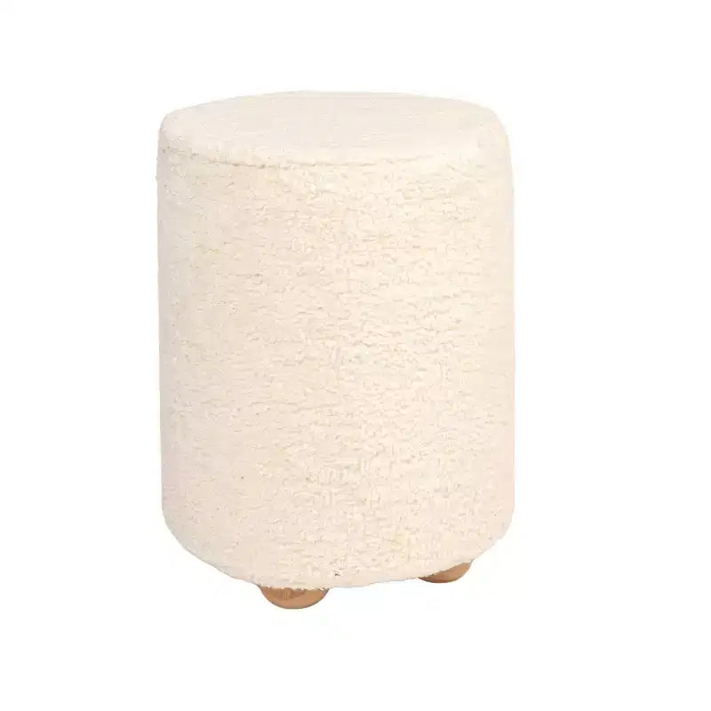 Storied Home Square Cotton Velvet Pouf with Piped Detail Cream: Upholstered Footstool, Pine Wood Base, 330lbs Capacity