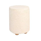 Storied Home Square Cotton Velvet Pouf with Piped Detail Cream: Upholstered Footstool, Pine Wood Base, 330lbs Capacity