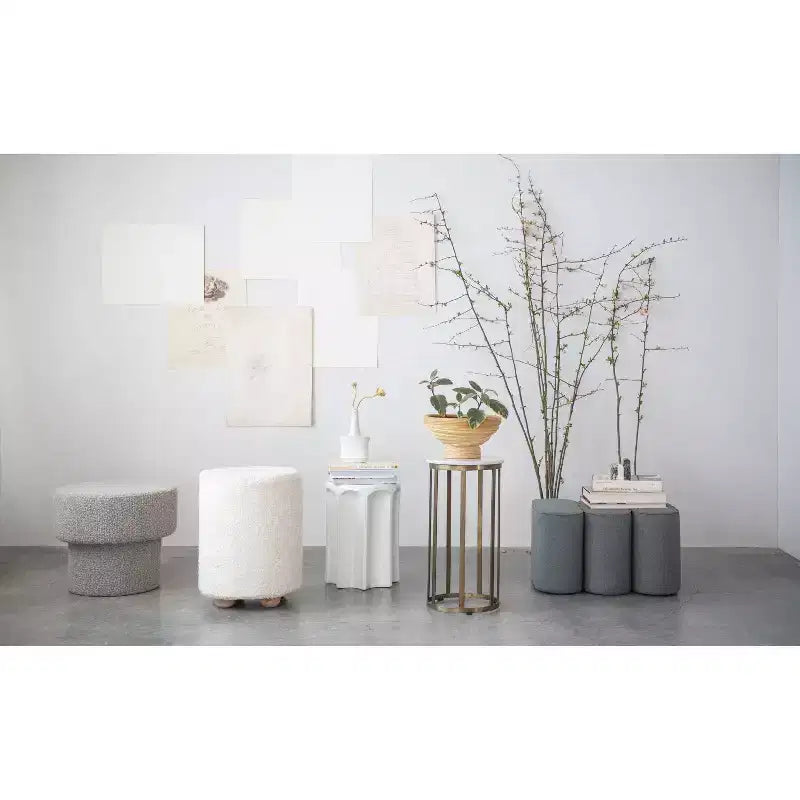 Storied Home Square Cotton Velvet Pouf with Piped Detail Cream: Upholstered Footstool, Pine Wood Base, 330lbs Capacity