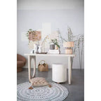 Storied Home Square Cotton Velvet Pouf with Piped Detail Cream: Upholstered Footstool, Pine Wood Base, 330lbs Capacity