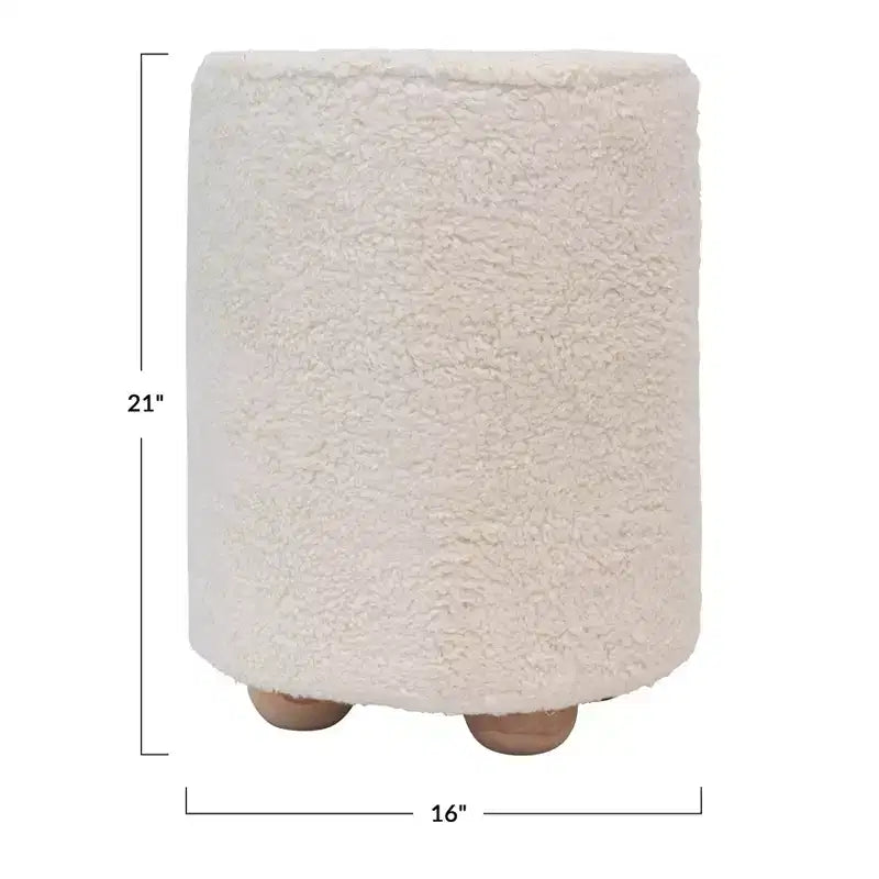 Storied Home Square Cotton Velvet Pouf with Piped Detail Cream: Upholstered Footstool, Pine Wood Base, 330lbs Capacity