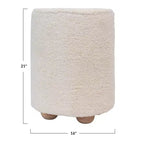 Storied Home Square Cotton Velvet Pouf with Piped Detail Cream: Upholstered Footstool, Pine Wood Base, 330lbs Capacity