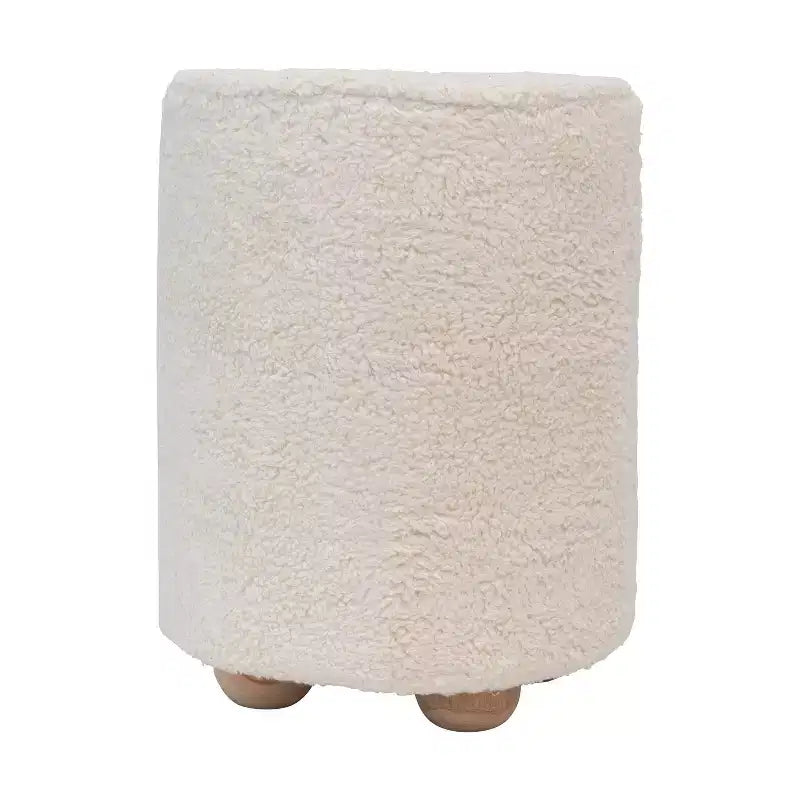Storied Home Square Cotton Velvet Pouf with Piped Detail Cream: Upholstered Footstool, Pine Wood Base, 330lbs Capacity