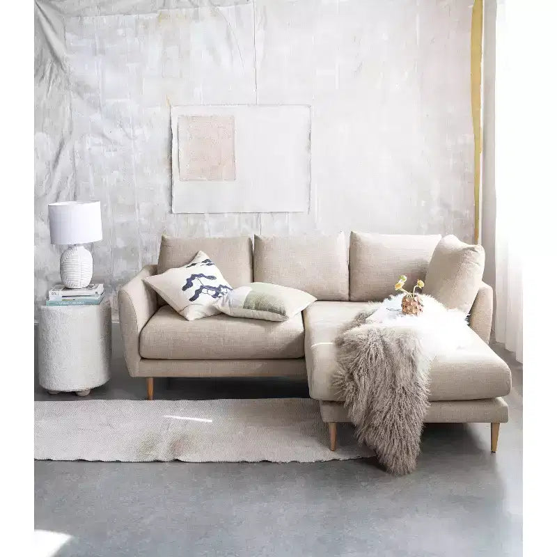 Storied Home Square Cotton Velvet Pouf with Piped Detail Cream: Upholstered Footstool, Pine Wood Base, 330lbs Capacity