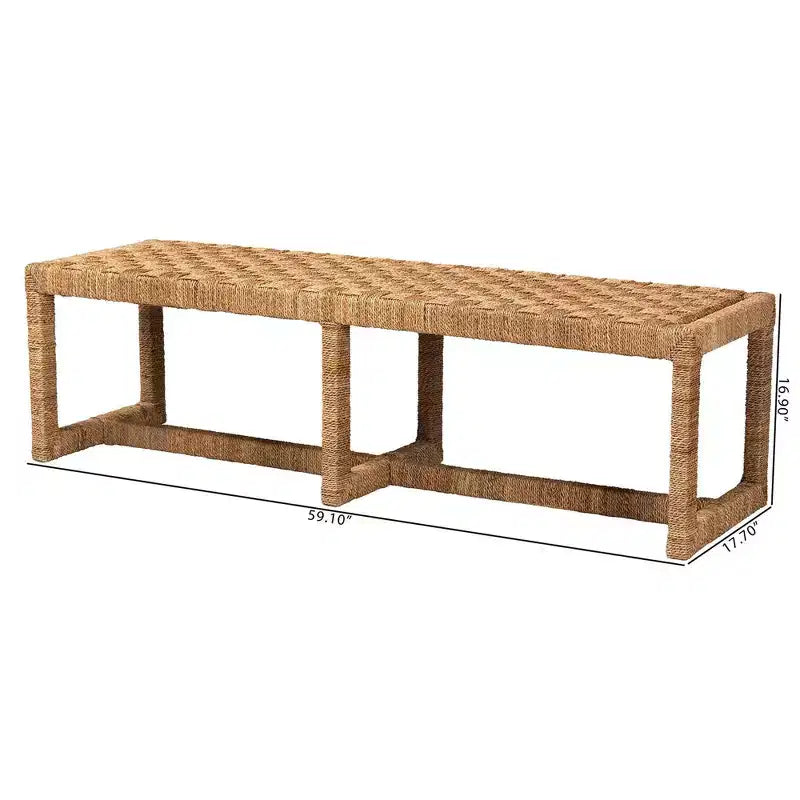 bali & pari Cipally Seagrass and Mahogany Wood Accent Bench Natural