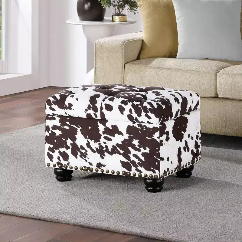 Breighton Home Regal Accents Storage Accent Ottoman Brown Cow Print