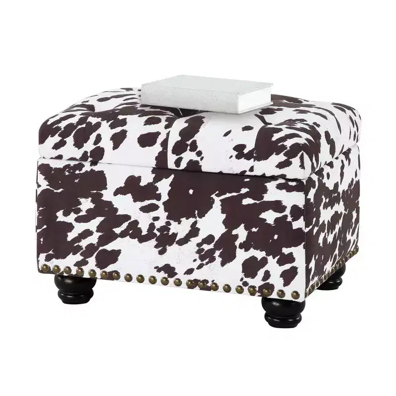 Breighton Home Regal Accents Storage Accent Ottoman Brown Cow Print