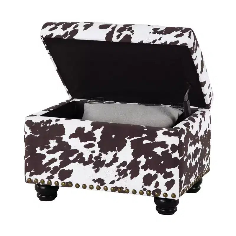 Breighton Home Regal Accents Storage Accent Ottoman Brown Cow Print