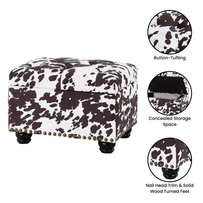 Breighton Home Regal Accents Storage Accent Ottoman Brown Cow Print