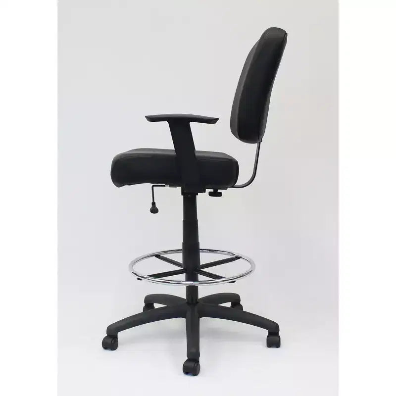 Modern Drafting Stool Black - Boss: Office Chair with Adjustable Arms & Footring