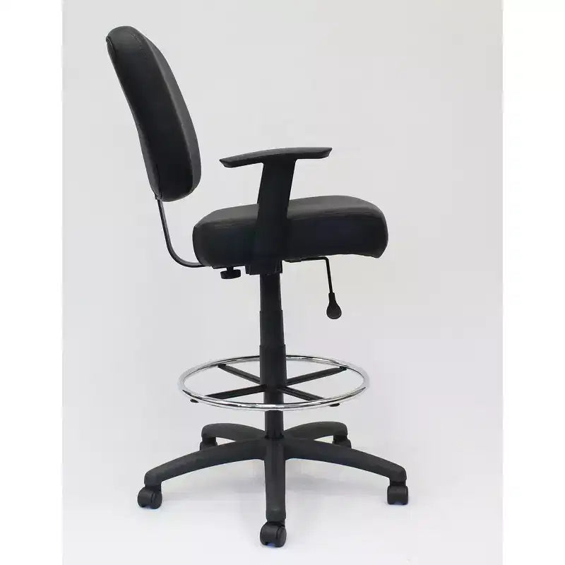 Modern Drafting Stool Black - Boss: Office Chair with Adjustable Arms & Footring