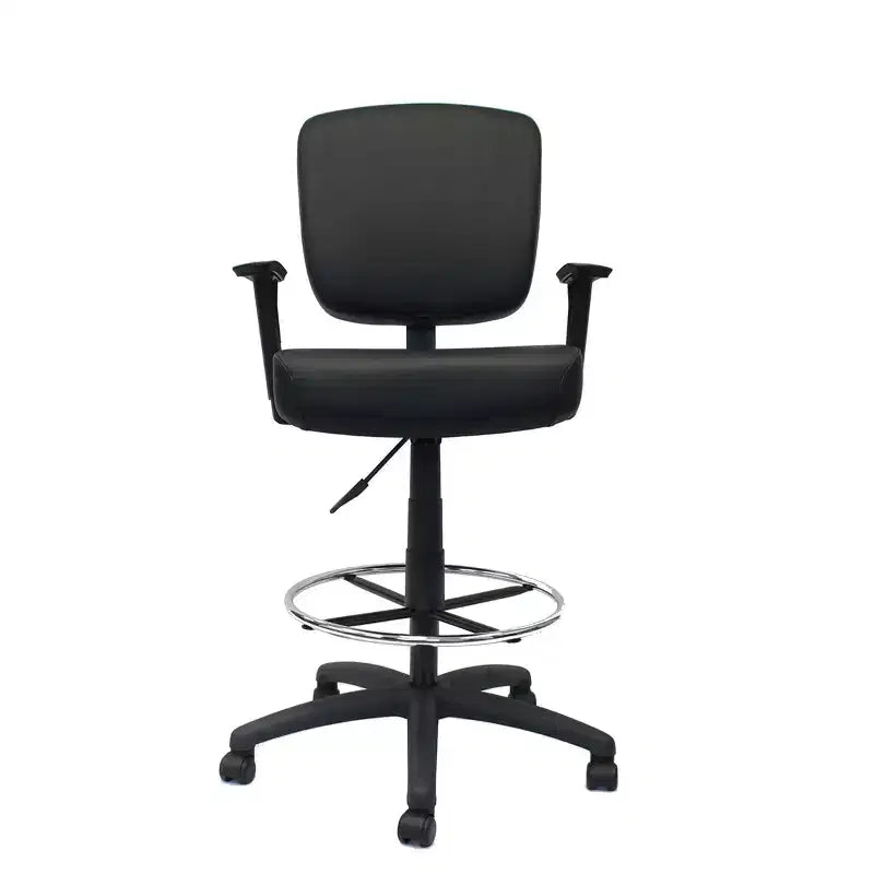 Modern Drafting Stool Black - Boss: Office Chair with Adjustable Arms & Footring