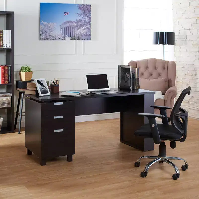 Abella Office Desk Espresso - HOMES: Inside + Out: Modern Home Furniture with Storage & Silver Accents
