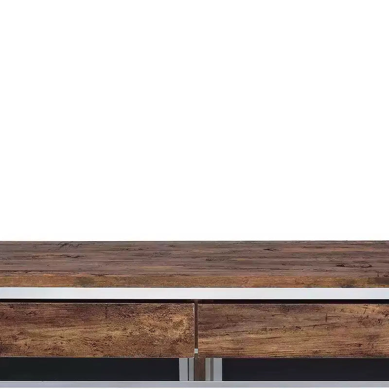 Scrivanie per call center Acme Furniture da 36" in rovere stagionato e finitura cromata: struttura in metallo, superficie in legno, ripiano portaoggetti aperto
