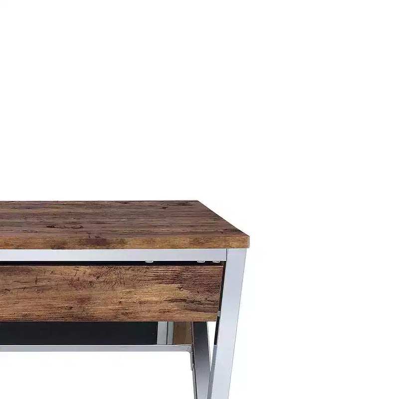 Scrivanie per call center Acme Furniture da 36" in rovere stagionato e finitura cromata: struttura in metallo, superficie in legno, ripiano portaoggetti aperto