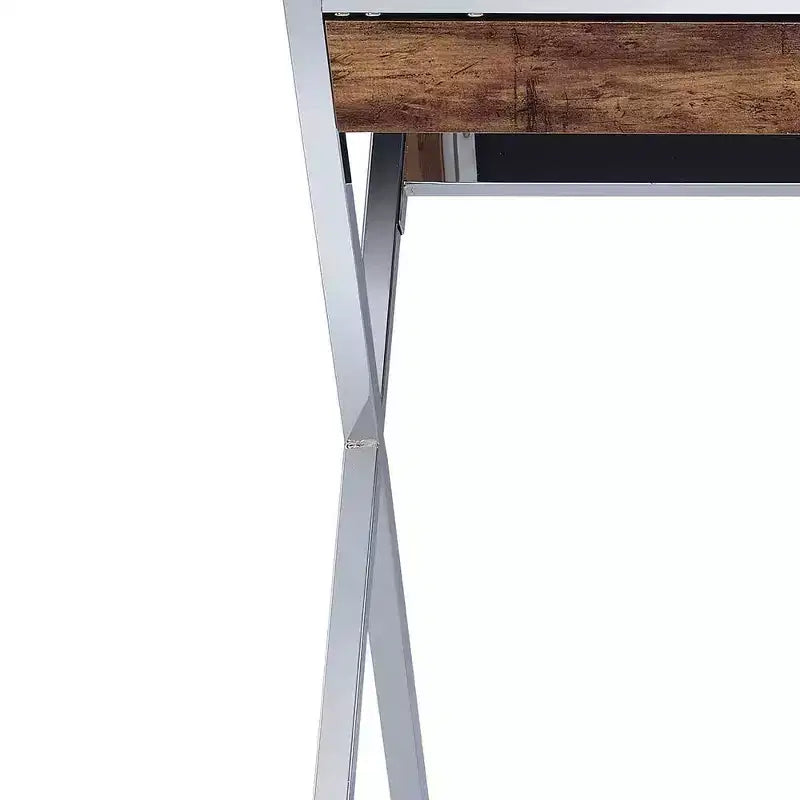 Scrivanie per call center Acme Furniture da 36" in rovere stagionato e finitura cromata: struttura in metallo, superficie in legno, ripiano portaoggetti aperto