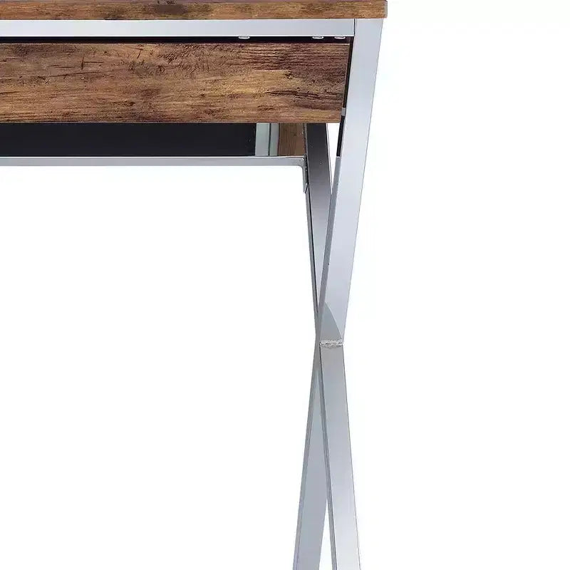 Scrivanie per call center Acme Furniture da 36" in rovere stagionato e finitura cromata: struttura in metallo, superficie in legno, ripiano portaoggetti aperto
