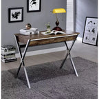 Scrivanie per call center Acme Furniture da 36" in rovere stagionato e finitura cromata: struttura in metallo, superficie in legno, ripiano portaoggetti aperto